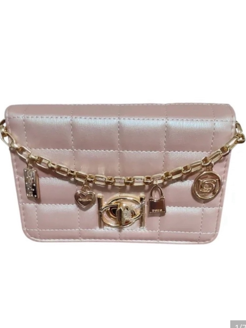 bebe Quilted Light Pink Crossbody with Gold Charm Chain NEW MSRP $79 women’s